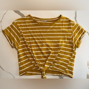 Striped Mustard Yellow Cropped Tie-Front Top - Sz S
